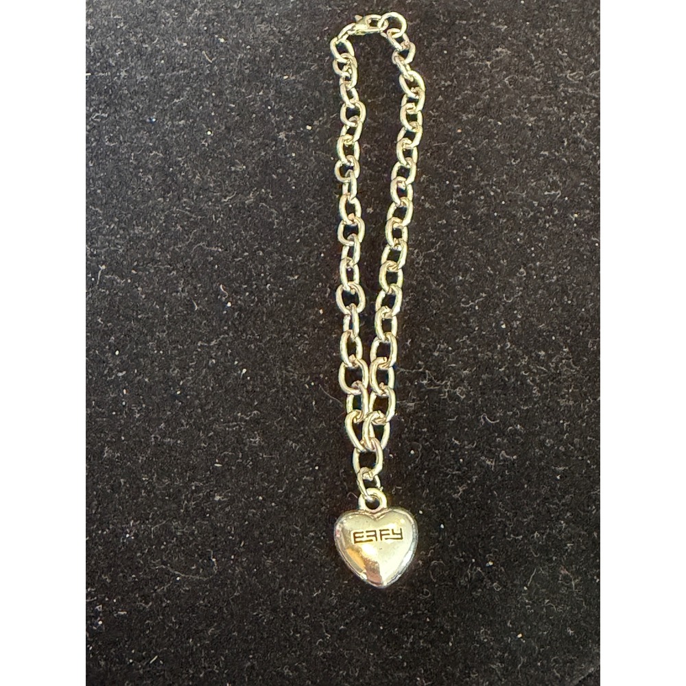 Effy Heart Charm Bracelet Silver Tone Cable Chain Puffed Pendant 8" Signed